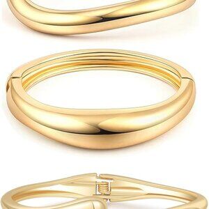 14K Gold Twist Cuff Bangle for Women - Trendy Wide Open Arm Jewelry